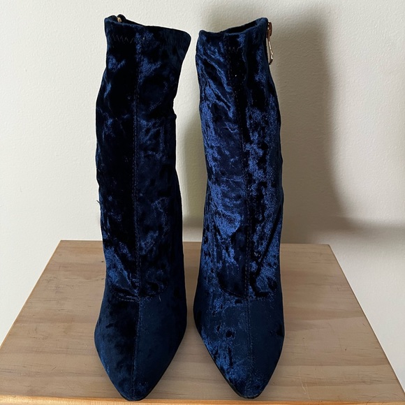 Blue Velvet Over the Ankle Booties - Picture 3 of 8